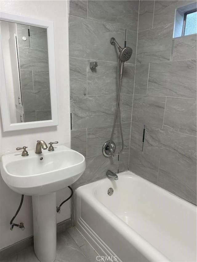 4300 Bancroft Dr, La Mesa, CA 91941 - bathroom featuring bathtub / shower combination, a sink, and marble finish floors