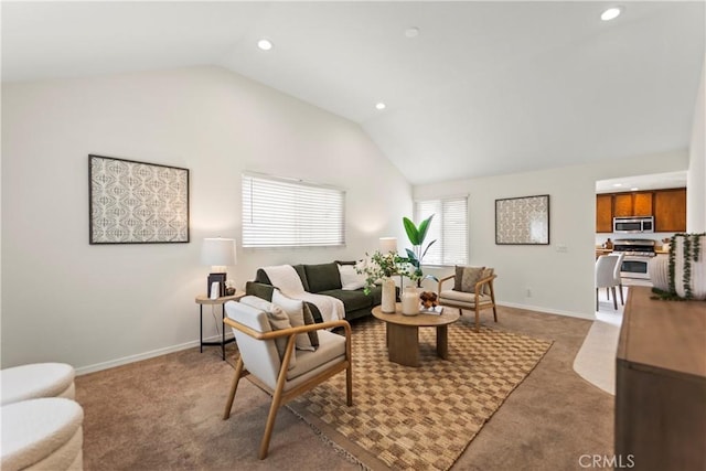 22972 Caminito Linda, Laguna Hills, CA 92653 - living area featuring lofted ceiling, light colored carpet, recessed lighting, and baseboards