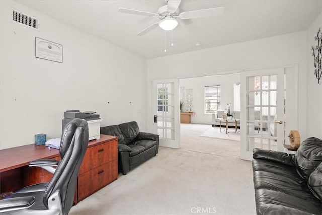 20333 Wynfreed Ln, Porter Ranch, CA 91326 - office space with french doors, light carpet, and a ceiling fan