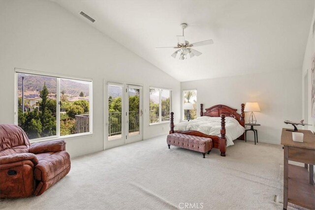 20333 Wynfreed Ln, Porter Ranch, CA 91326 - bedroom featuring access to outside, high vaulted ceiling, carpet, and multiple windows