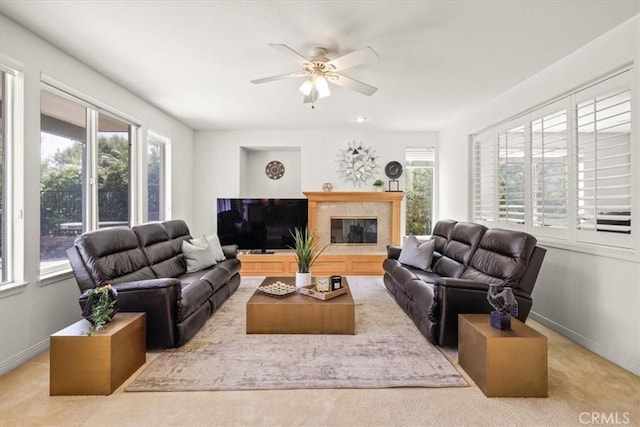 20333 Wynfreed Ln, Porter Ranch, CA 91326 - living area featuring a ceiling fan and a glass covered fireplace
