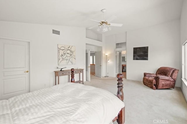 20333 Wynfreed Ln, Porter Ranch, CA 91326 - bedroom featuring light carpet, vaulted ceiling, and a ceiling fan