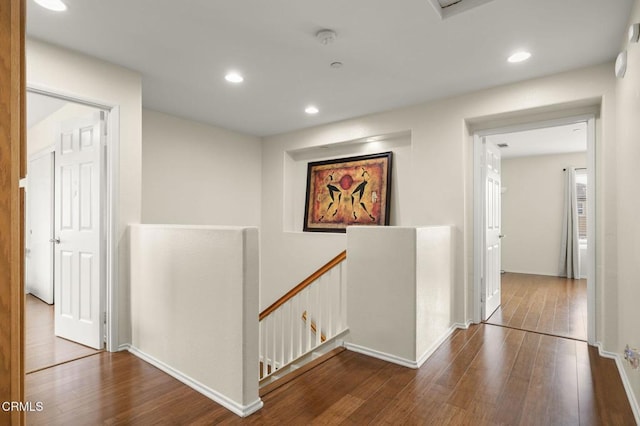 371 Huerta St, Oxnard, CA 93030 - hall featuring an upstairs landing, hardwood / wood-style flooring, and recessed lighting
