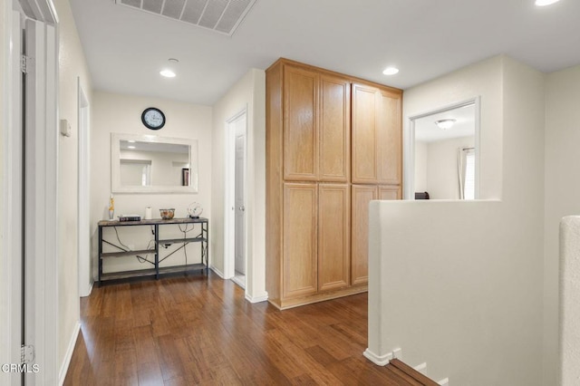 371 Huerta St, Oxnard, CA 93030 - corridor featuring dark wood finished floors, recessed lighting, and an upstairs landing