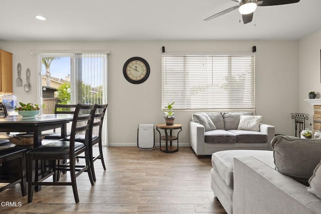371 Huerta St, Oxnard, CA 93030 - living room featuring a ceiling fan, light wood-style flooring, and recessed lighting