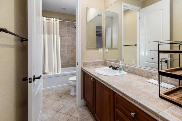 6851 Helenite Pl, Carlsbad, CA 92009 - full bath with toilet, vanity, shower / bathtub combination with curtain, and tile patterned flooring