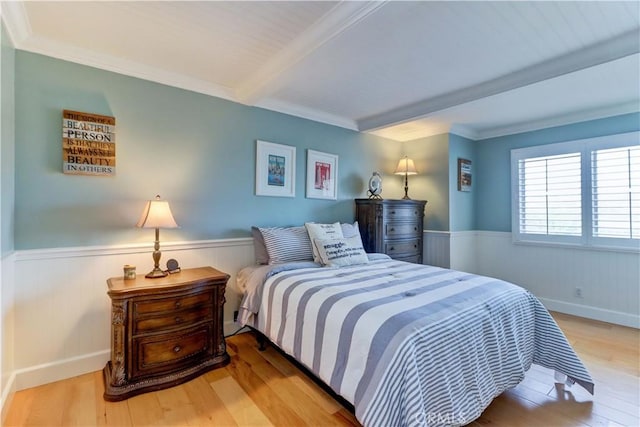 34155 Calle Ln, Primavera, Dana Point, CA 92629 - bedroom with beam ceiling, a wainscoted wall, and wood finished floors