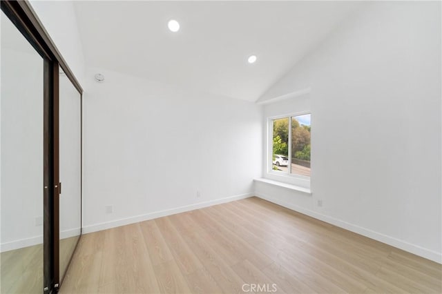 16247 Elza Dr, Hacienda Heights, CA 91745 - unfurnished bedroom featuring recessed lighting, light wood-style flooring, vaulted ceiling, baseboards, and a closet