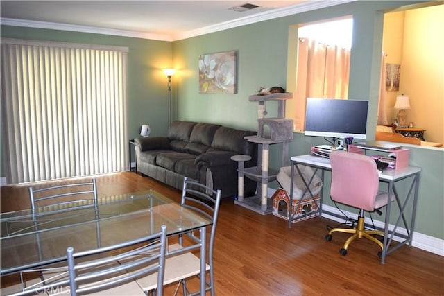 920 Nettle Ct, Corona, CA 92878 - office area featuring wood finished floors and ornamental molding