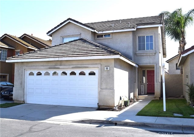 920 Nettle Ct, Corona, CA 92878 - traditional-style house with concrete driveway, stucco siding, a garage, and a tiled roof