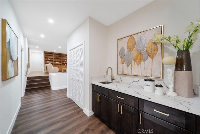 2545 Scenic Ridge Dr, Chino Hills, CA 91709 - bar with a sink, dark wood-style flooring, recessed lighting, and baseboards