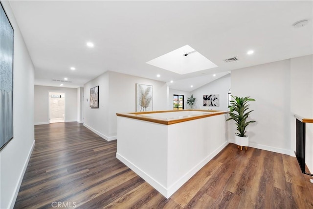 2545 Scenic Ridge Dr, Chino Hills, CA 91709 - hall with dark wood finished floors, recessed lighting, a skylight, and baseboards