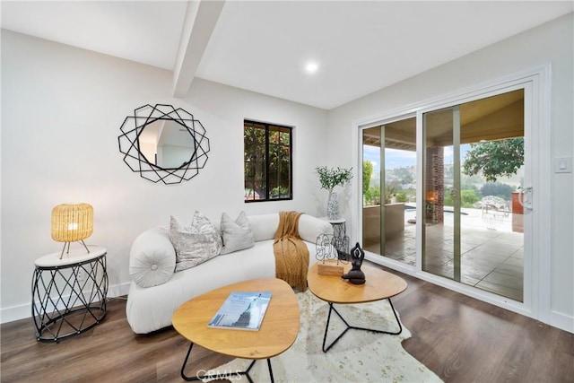 2545 Scenic Ridge Dr, Chino Hills, CA 91709 - living room featuring wood finished floors, beamed ceiling, baseboards, and recessed lighting