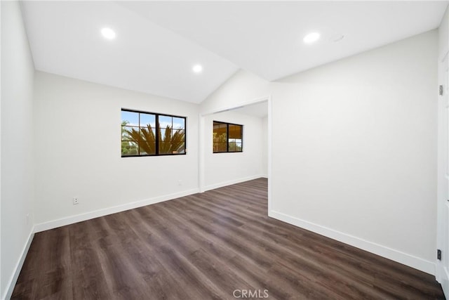 2545 Scenic Ridge Dr, Chino Hills, CA 91709 - spare room with recessed lighting, dark wood-style floors, baseboards, and vaulted ceiling