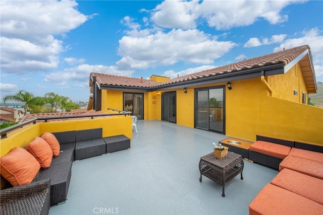 2545 Scenic Ridge Dr, Chino Hills, CA 91709 - rear view of house featuring outdoor lounge area, a tiled roof, and a patio