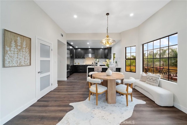 2545 Scenic Ridge Dr, Chino Hills, CA 91709 - dining room featuring baseboards, recessed lighting, dark wood-style flooring, and a chandelier