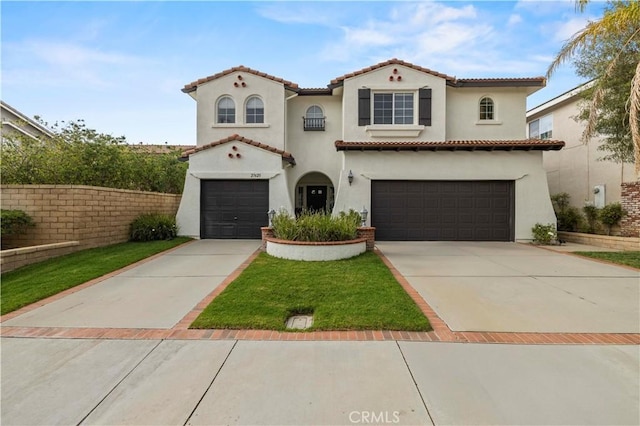 27625 Mariposa Ln, Castaic, CA 91384 - mediterranean / spanish-style home featuring a garage, concrete driveway, and stucco siding