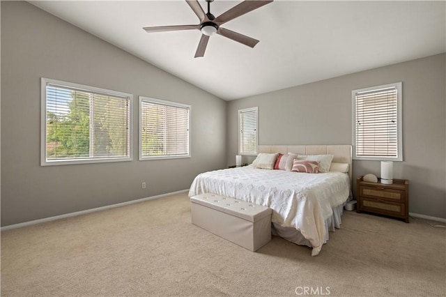 27625 Mariposa Ln, Castaic, CA 91384 - carpeted bedroom with baseboards, lofted ceiling, and a ceiling fan