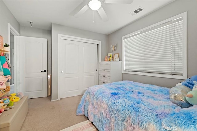27625 Mariposa Ln, Castaic, CA 91384 - carpeted bedroom featuring a closet and a ceiling fan