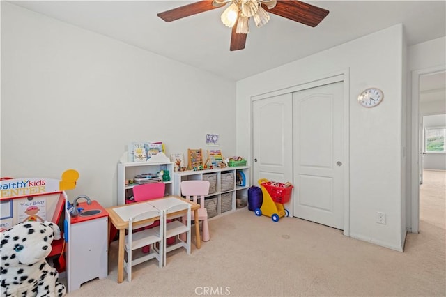 27625 Mariposa Ln, Castaic, CA 91384 - rec room with carpet floors and ceiling fan