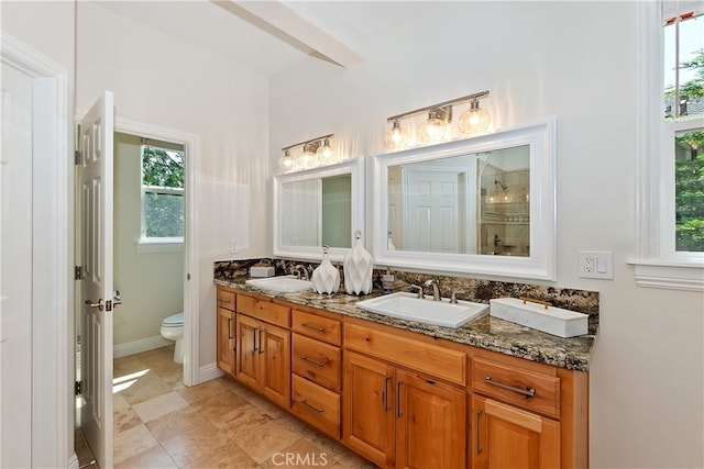 942 Lucerne Ln, Lake Arrowhead, CA 92352 - full bathroom with double vanity, plenty of natural light, and a shower stall