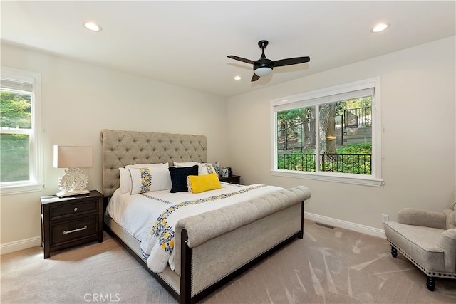 942 Lucerne Ln, Lake Arrowhead, CA 92352 - bedroom with multiple windows, baseboards, light colored carpet, and recessed lighting