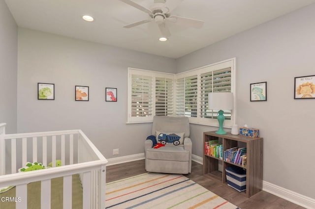 1091 Bradford Ave, Camarillo, CA 93010 - bedroom with baseboards, wood finished floors, recessed lighting, and ceiling fan