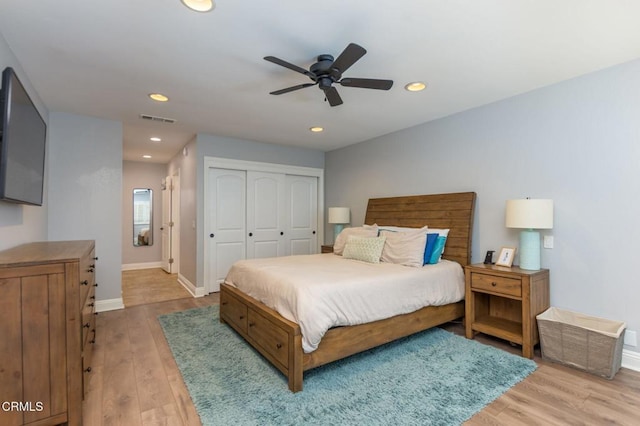 1091 Bradford Ave, Camarillo, CA 93010 - bedroom featuring a closet, light wood finished floors, baseboards, and recessed lighting