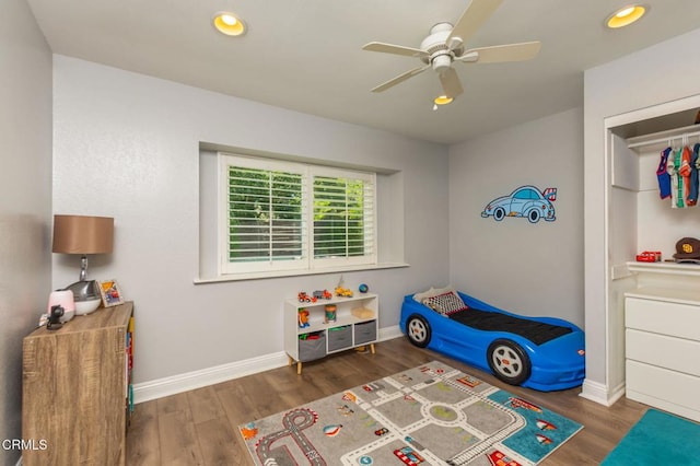 1091 Bradford Ave, Camarillo, CA 93010 - bedroom featuring wood finished floors, baseboards, recessed lighting, and ceiling fan