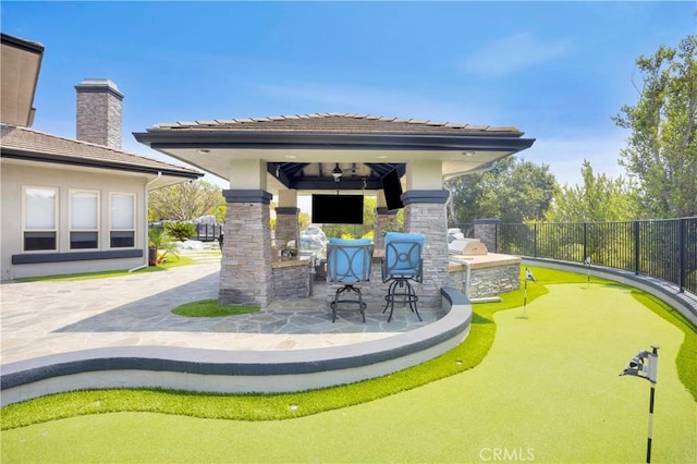 7 Olympic Way, Coto De Caza, CA 92679 - view of patio featuring a putting green and a gazebo