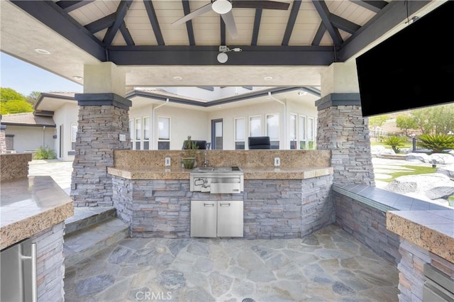 7 Olympic Way, Coto De Caza, CA 92679 - view of patio featuring a gazebo, area for grilling, and a ceiling fan