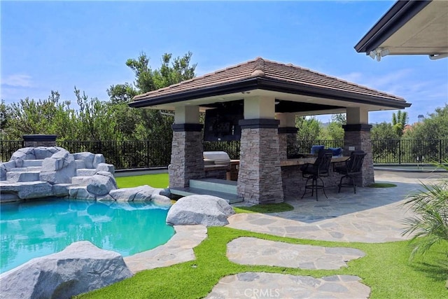 7 Olympic Way, Coto De Caza, CA 92679 - view of swimming pool featuring a gazebo, a grill, and a patio area