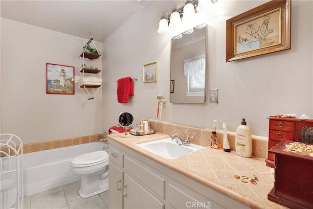 15506 Del Rey Dr, Victorville, CA 92395 - full bathroom with vanity, tile patterned floors, a bathtub, and toilet