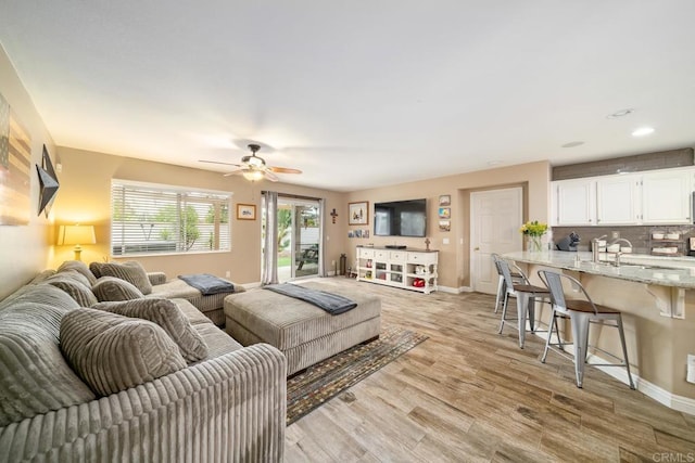 1064 Eliot St, Oceanside, CA 92057 - living area featuring ceiling fan, light wood finished floors, and recessed lighting