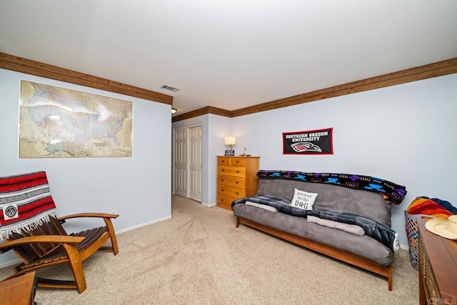 1064 Eliot St, Oceanside, CA 92057 - living area featuring carpet floors and crown molding