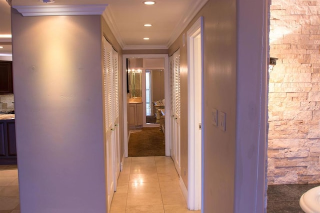 1200 N Harbor Dr Unit 15B, Oceanside, CA 92054 - hall with ornamental molding, light tile patterned floors, and recessed lighting