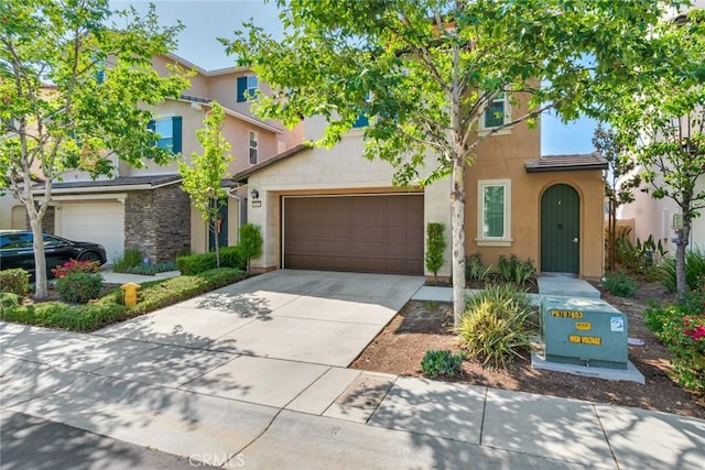 20623 Peaceful Woods Dr, Diamond Bar, CA 91789 - view of front of property with a garage, concrete driveway, stucco siding, and stone siding