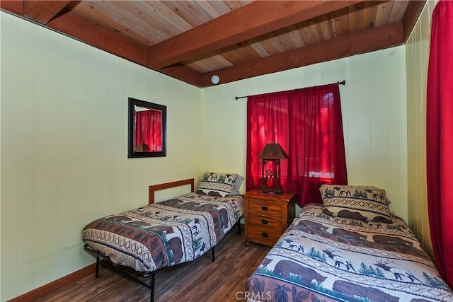 320 W Aeroplane Blvd, Big Bear City, CA 92314 - bedroom featuring wood finished floors and wooden ceiling with exposed beams