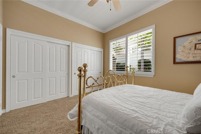 20130 Thagard Way, Yorba Linda, CA 92887 - bedroom with carpet flooring, crown molding, two closets, and a ceiling fan
