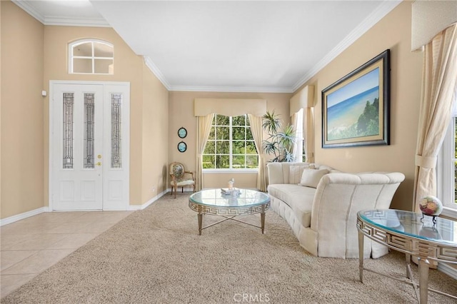 20130 Thagard Way, Yorba Linda, CA 92887 - tiled living room featuring ornamental molding and carpet flooring