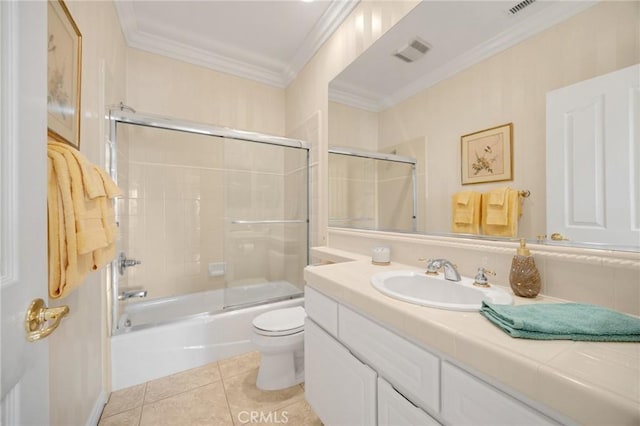 20130 Thagard Way, Yorba Linda, CA 92887 - full bathroom with ornamental molding, vanity, toilet, tile patterned floors, and enclosed tub / shower combo
