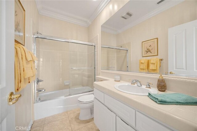 20130 Thagard Way, Yorba Linda, CA 92887 - full bathroom with crown molding, vanity, tile patterned flooring, and shower / bath combination with glass door