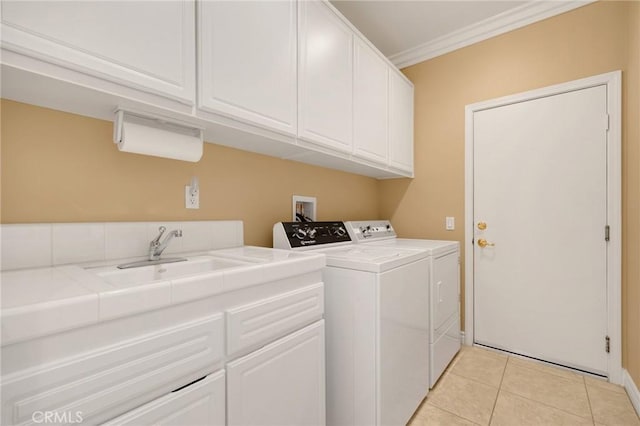 20130 Thagard Way, Yorba Linda, CA 92887 - washroom featuring independent washer and dryer, cabinet space, ornamental molding, and light tile patterned floors