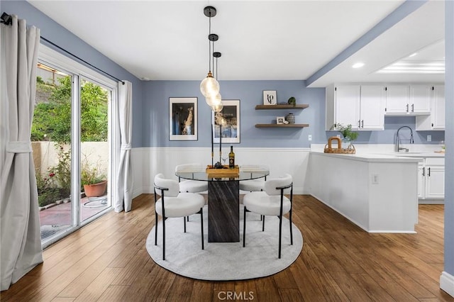 21124 Gladiolos Way, Lake Forest, CA 92630 - dining room with a wainscoted wall, wood finished floors, and recessed lighting