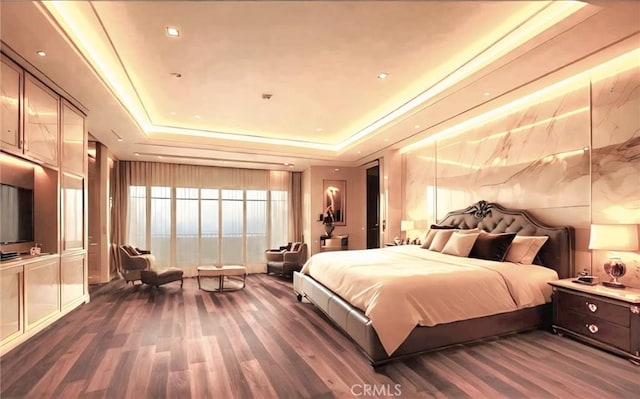 20391 Cypress St, Newport Beach, CA 92660 - bedroom featuring a raised ceiling and dark wood-type flooring