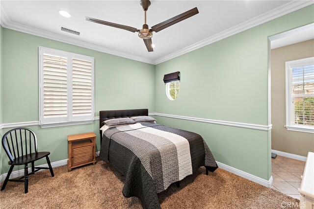 7 Illuminata Ln, Ladera Ranch, CA 92694 - carpeted bedroom featuring crown molding, baseboards, and a ceiling fan