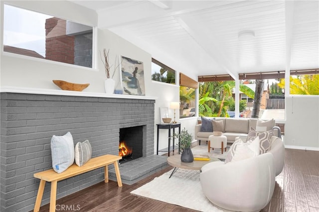 9 W Avenida Cornelio, San Clemente, CA 92672 - living area with beam ceiling, wood finished floors, a fireplace, and baseboards
