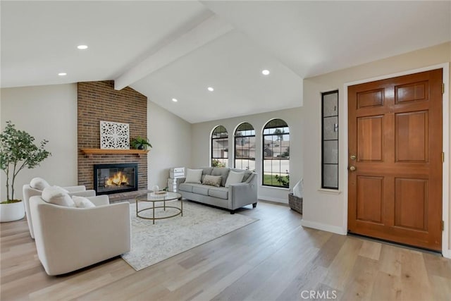 5697 Los Robles, La Verne, CA 91750 - living room featuring light wood finished floors, a brick fireplace, baseboards, and recessed lighting