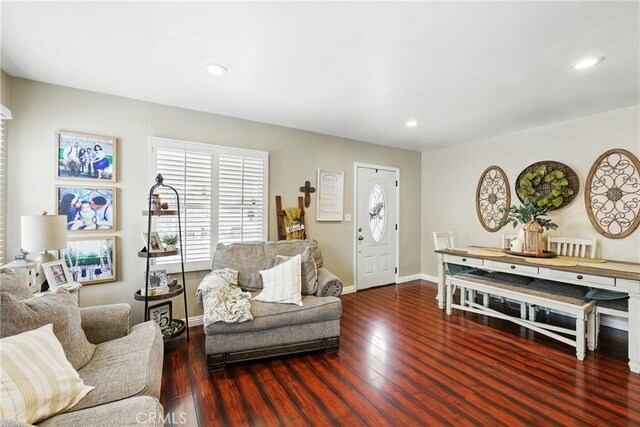 210 W Tichenor St, Compton, CA 90220 - living room featuring wood finished floors, baseboards, and recessed lighting