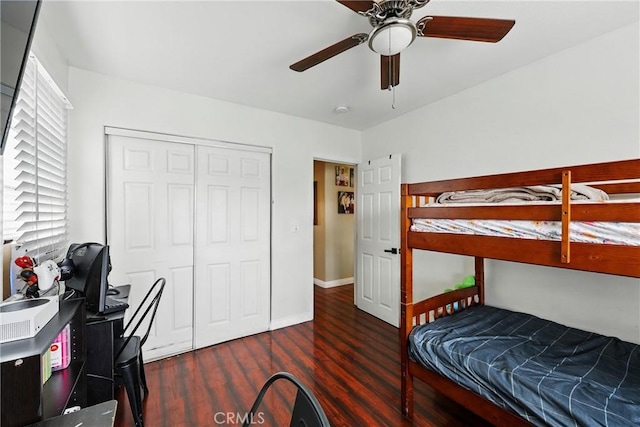 210 W Tichenor St, Compton, CA 90220 - bedroom featuring wood finished floors, a closet, baseboards, and a ceiling fan
